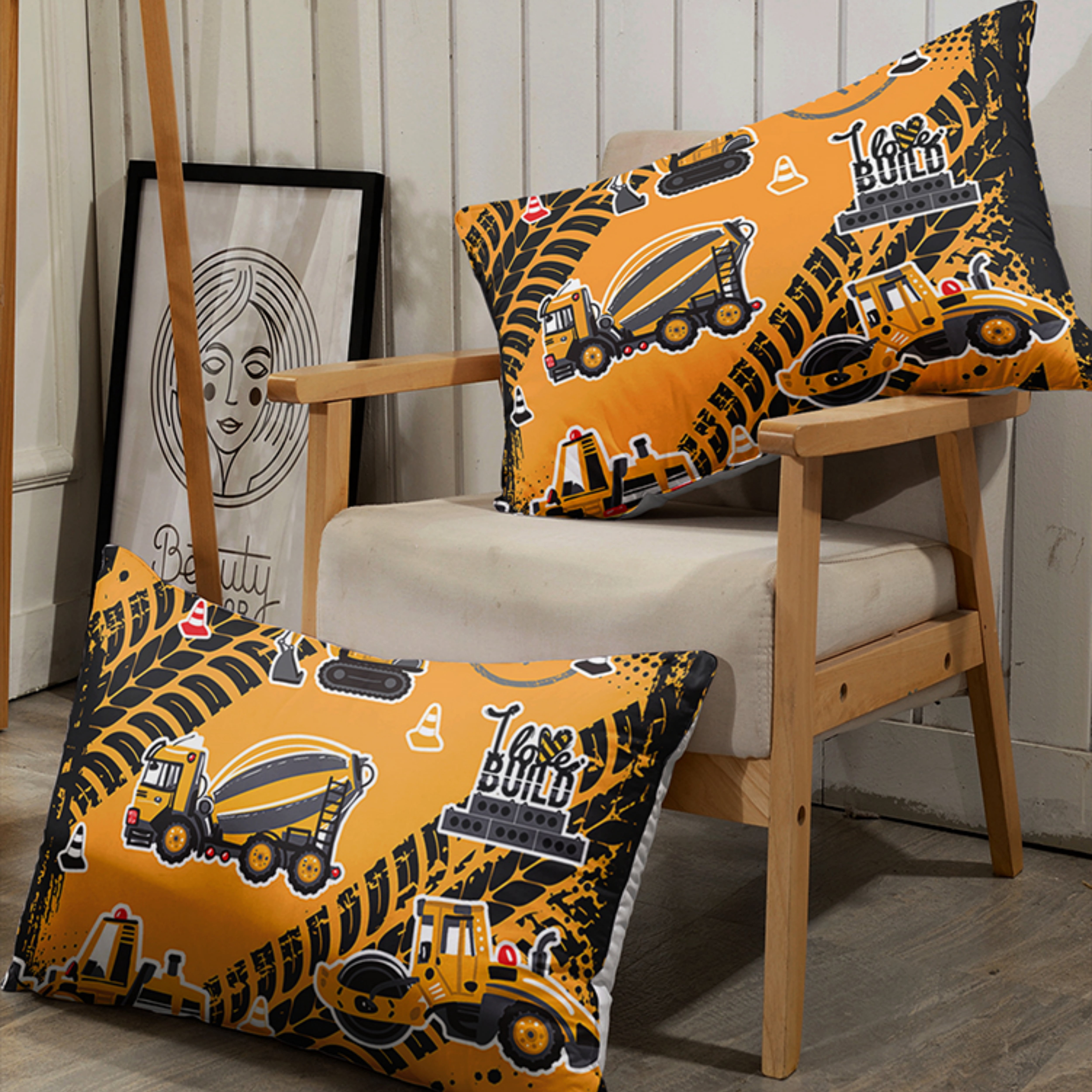 Yellow Truck Bedding Sets Construction Machinery Truck Duvet Set Cartoon Excavator Tractor Quilt Cover Vehicles Cars Bed Set Kids Home Decor With 1 Comforter, 2 Pillowcases Twin 68x86inches