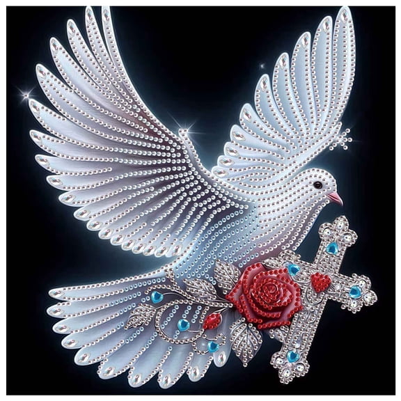 5D DIY Diamond Painting Kit White Dove Cross Creative Diamond Artwork Perfect for Home and Office Decor Ideal Holiday Gift Choice