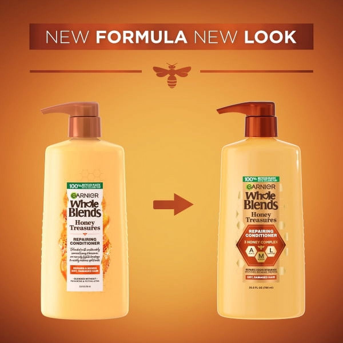 Garnier Whole Blends Honey Treasures Repairing Shampoo, Conditioner, & Leave-in Serum Set for Dry, Damaged Hair, 28 fl oz