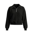 thumbnail image 6 of Fleece Cropped Sweatshirt for Women Half Zip Mock Neck Sweatshirts Long Sleeve Lightweight Pullover Tops Drop Shoulder Casual Y2k Clothes fall outfits for women Black XL, 6 of 8