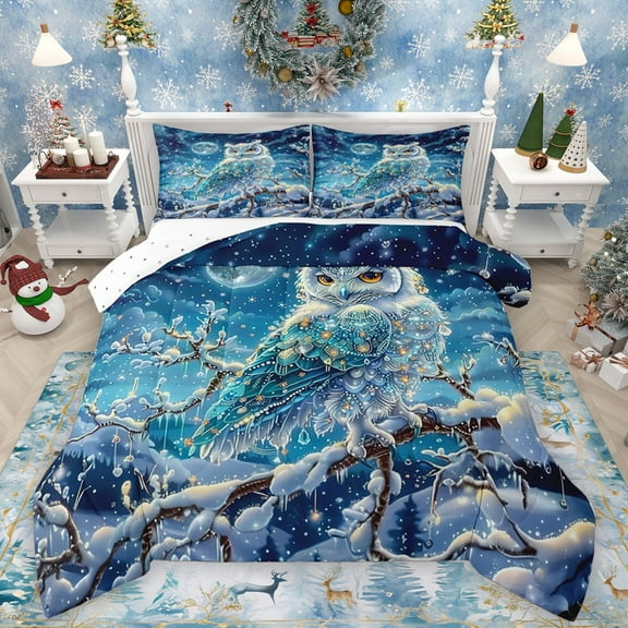 Homewish Animal Owl 2pcs Bedding Comforter Set For Teens Female Men,Exotic Style Twin Comforter Sets,Bohemian Boho Theme Breathable Bedding Set,Ultra Soft Home Decor,Reversible