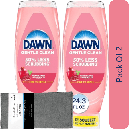 Dawn Gentle Clean EZ-Squeeze Dishwashing Liquid, Pomegranate & Rose Water Dish Soap, 24.3 oz with Microfiber Solid Color Dishcloth by BundleEase