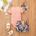 thumbnail image 4 of Lovebay Toddler Baby Girl Summer Outfits Set Tops Bodysuit +Shorts+Headband for 0-2T, 4 of 8