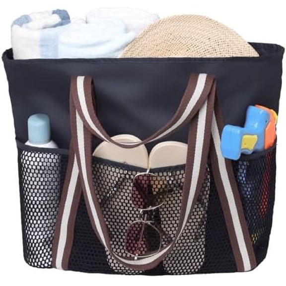 Waterproof Beach Bags for Women - 8 Pockets Foldable Beach Tote Bag Waterproof Sandproof for Beach Cruise Pool Travel