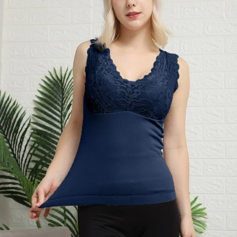 Sleeveless Thermal Shirts For Women With Built In Bra V Neck Lined