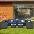 thumbnail image 1 of Gymax Ensemble de Conversation de Patio en Rotin Rembourré 8 Pcs avec Table d'Appoint Coussin Bleu Marine, 1 of 10