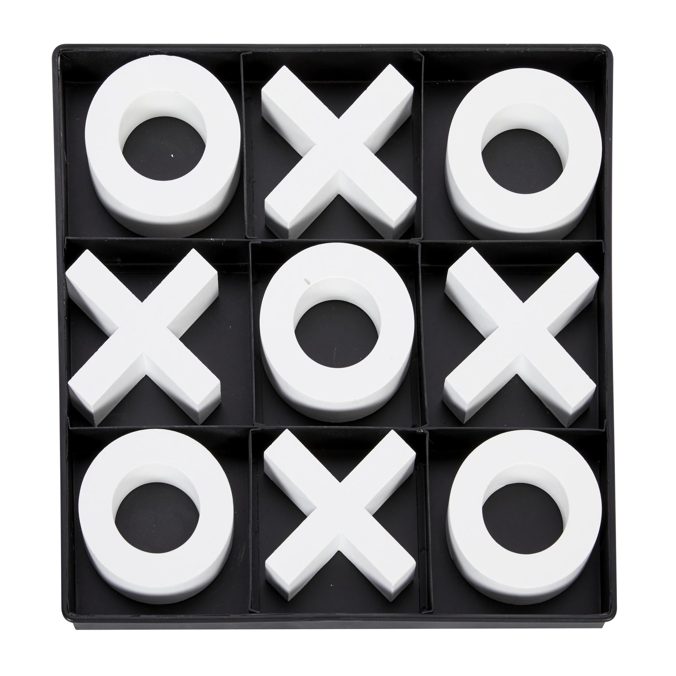 DecMode 12" x 1" Black Wood Tic Tac Toe Game Set with White Pieces, 1-Piece