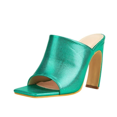 

Slippers for Women Women S Shoes Casual Solid Color Slip-on Super High Heels Square Toe Snake Pattern Sandals