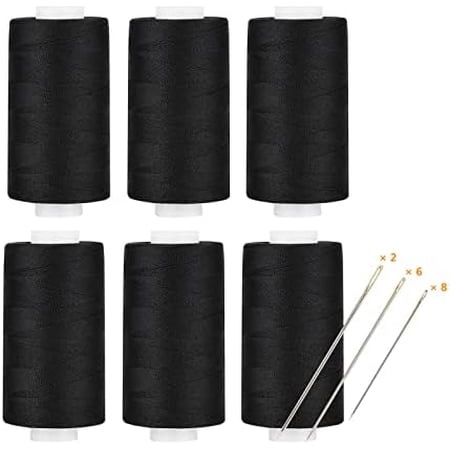 All Purpose Thread Polyester 6 Black 400 Yards Each with 16 Needles for Hand Sewing and Thread for Quilting Piecing Sewing Machines