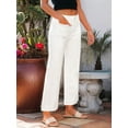 thumbnail image 6 of Women Trendy High Waisted Flare Wide Leg Jeans Cropped Denim Pants Stretchy Baggy with Patch Pockets White M, 6 of 9