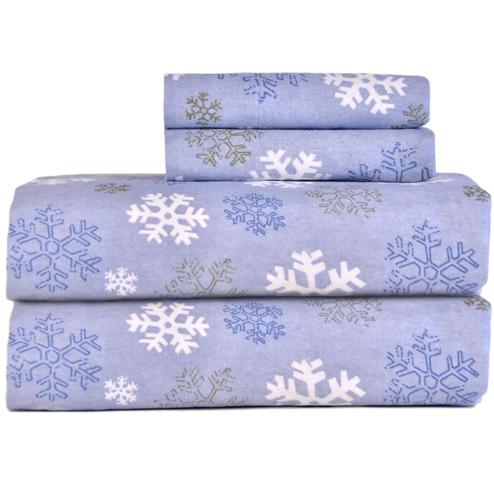 Heavy Weight Printed Flannel Sheet Set in Snow Flakes - Size: Queen