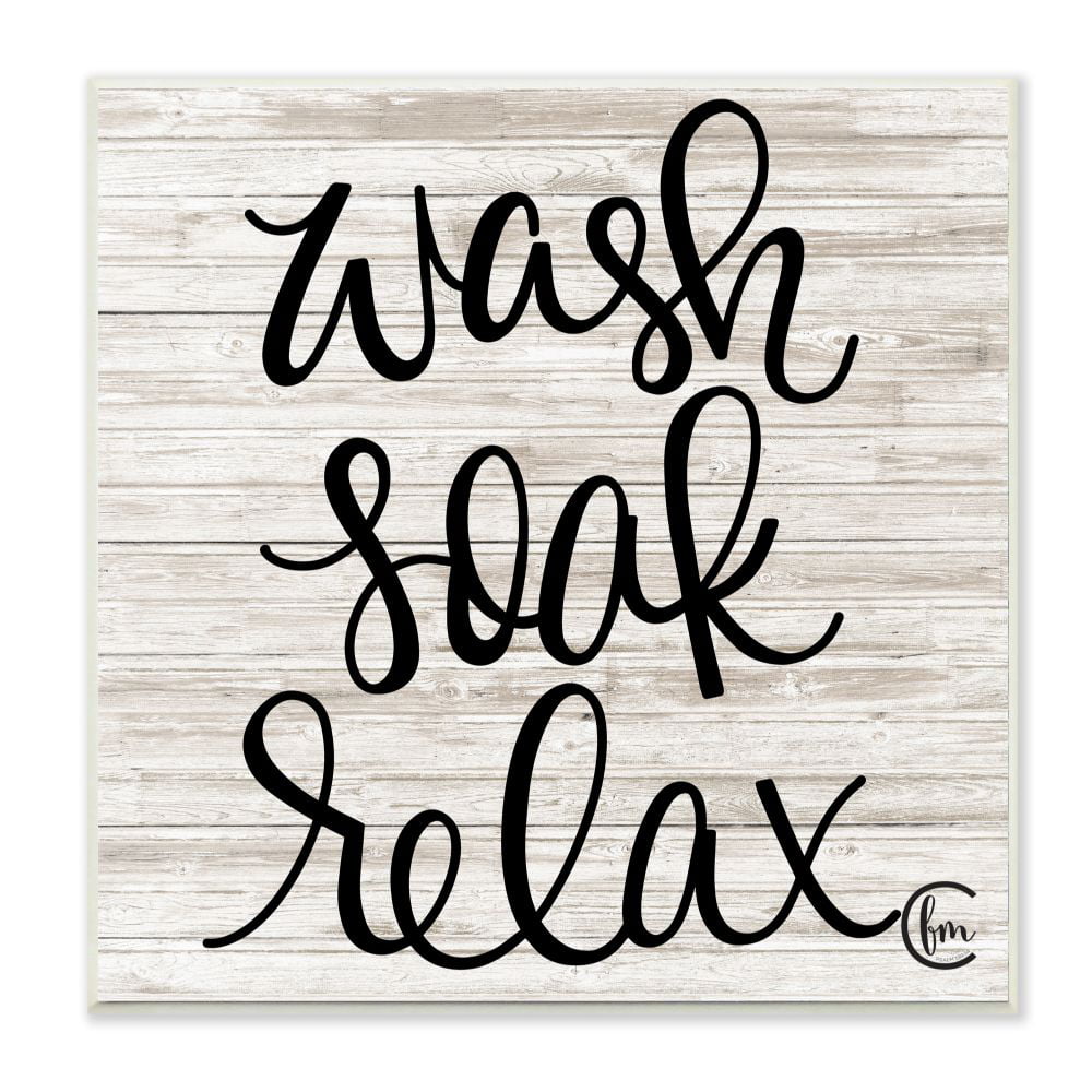 wash soak relax unwind in long letter font Simple farmhouse style Rae Dunn inspired wooden bathroom sign multiple color options.