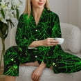 thumbnail image 6 of Uemuo Green Bright Web with Spiders Pattern Womens Pajama Sets,PJ Set for Women,Pajamas for Women Logo,Long Sleeve Pajama Set for Women,Soft Long Sleeve Top With Pants-Large, 6 of 9