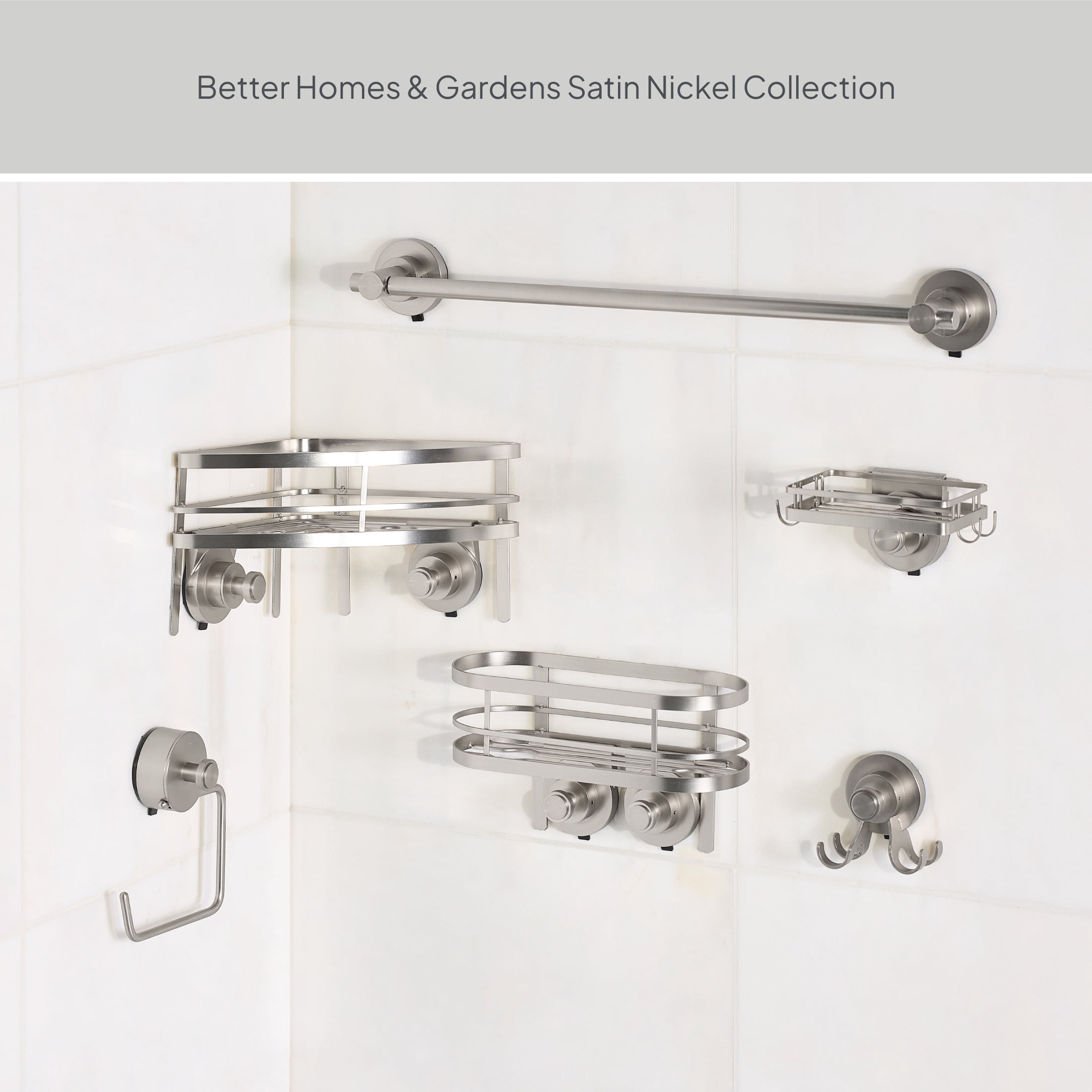 Better Homes & Gardens StyleGrip™ Suction Mount Shower Multi-Hook, Satin Nickel