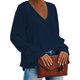 thumbnail image 1 of Camisa con cuello en V, blusa informal de manga larga con cuello en V para mujer Blusa con cuello en V diseñada para precisión, 1 of 5