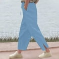 thumbnail image 2 of ZACPNCV Pants for Girls Summer Casual Loose Cotton Linen Straight Wide Leg Drawstring Elastic Waist Solid Cropped Pant Blue 6-7 Years, 2 of 8