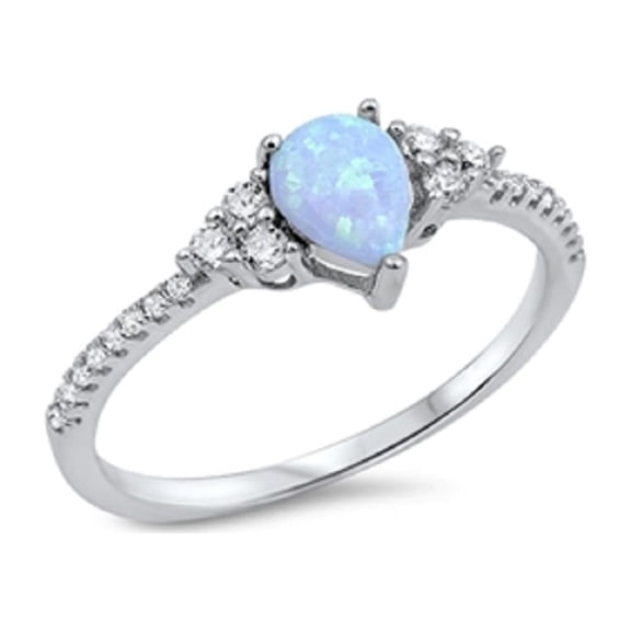 Classic Designer Pear Light Blue Simulated Opal Cubic Zirconia Ring Sterling Silver 925