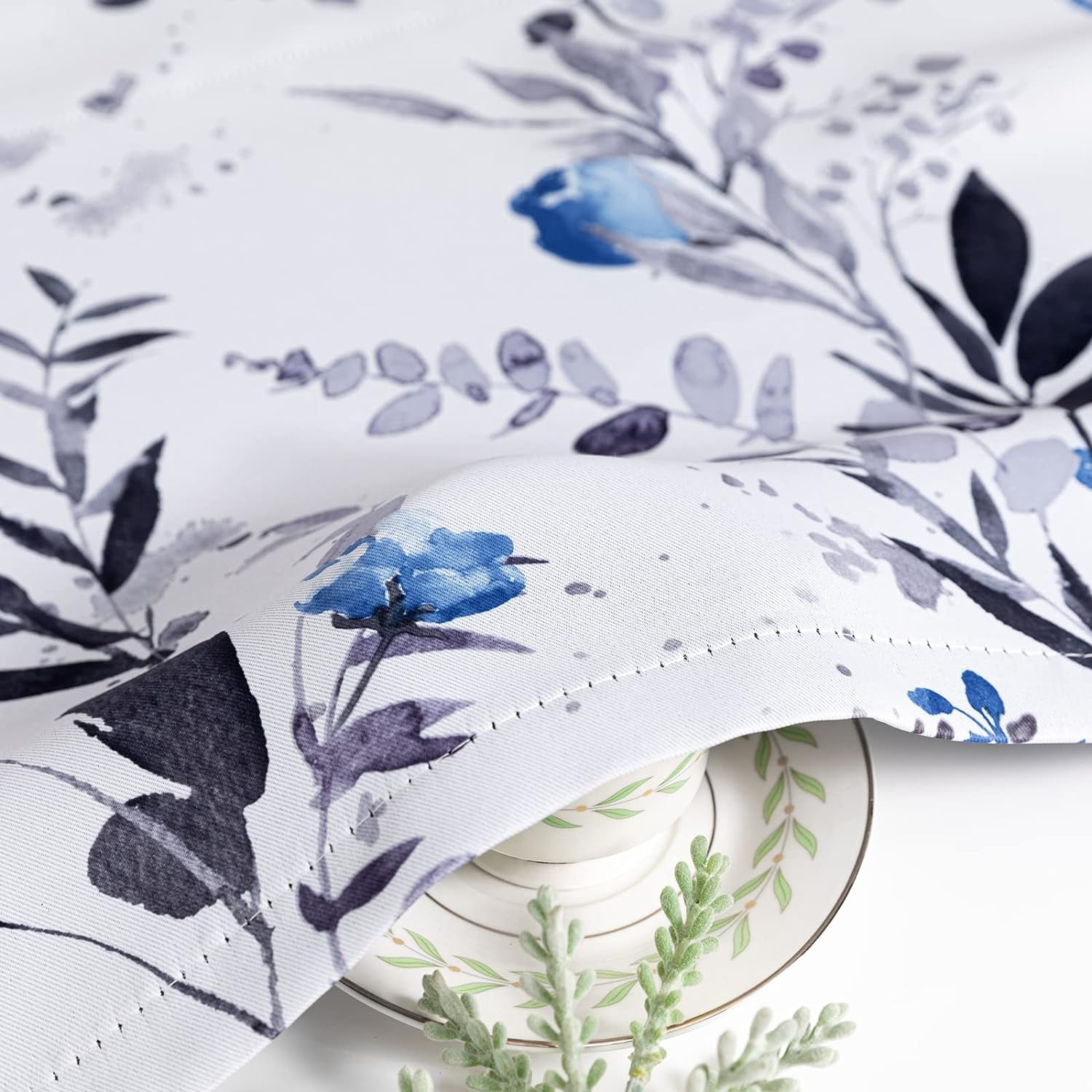 2 Pack Blackout Window Valance, 18 Inches Long Kitchen Window Curtains Over Sink Rod Pocket Pattern Valance for Bathroom Bedroom Living Room, Blue & Grey