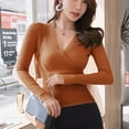 thumbnail image 2 of Babysbule Womens Tops Fashion Women V-Neck Solid Long Sleeve Cross Knitt Sweaters Pullover Slim Tops, 2 of 3