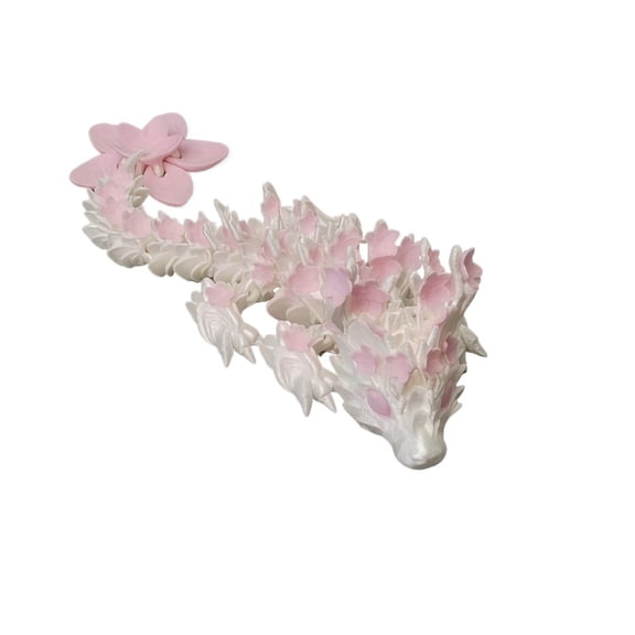 1PC pink white 15CM 3d printed cherry blossom dragon figurine, a cross-border best-selling Chinese dragon figurine with movable joints, a cherry blossom dragon gift handicraft
