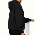 thumbnail image 4 of Womens Oversized Boxy Pullover Drop Shoulder Half Zip Hoodie with Kangaroo Pocket Cropped Hip Length Solid Casual Lounge Top, 4 of 6