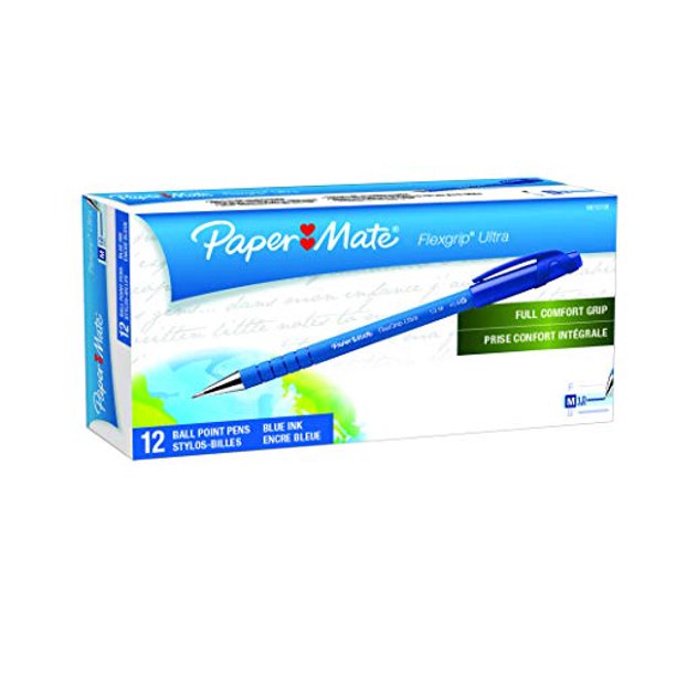 Paper Mate Flexgrip Ultra Stick Medium Point Ballpoint Pens, 12 Blue