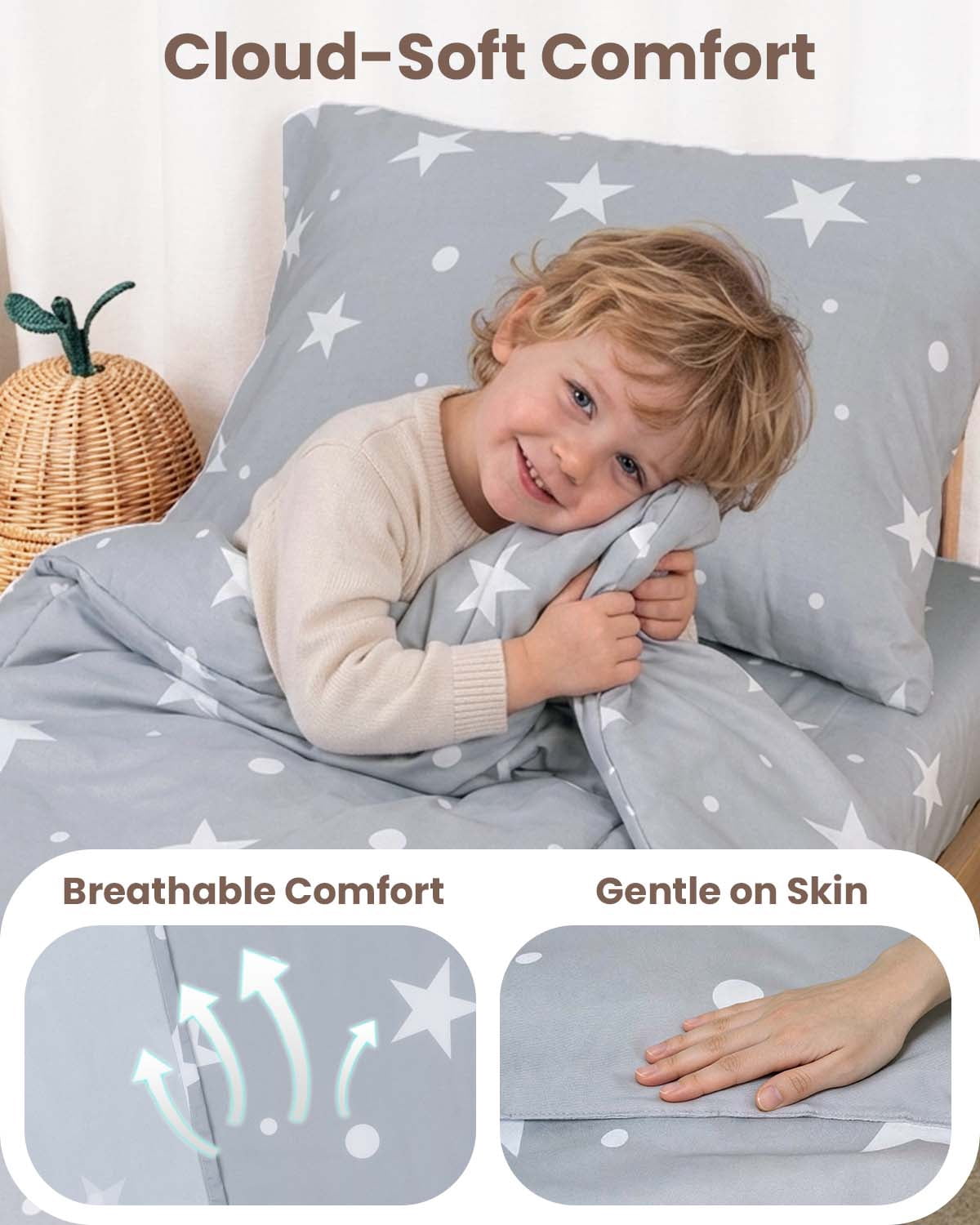 Beavtaens 4 Piece Toddler Bedding Set, Breathable and Soft Baby Sheet Set, Includes Quilted Comforter, Flat Sheet, Fitted Sheet and Pillowcase for Girls