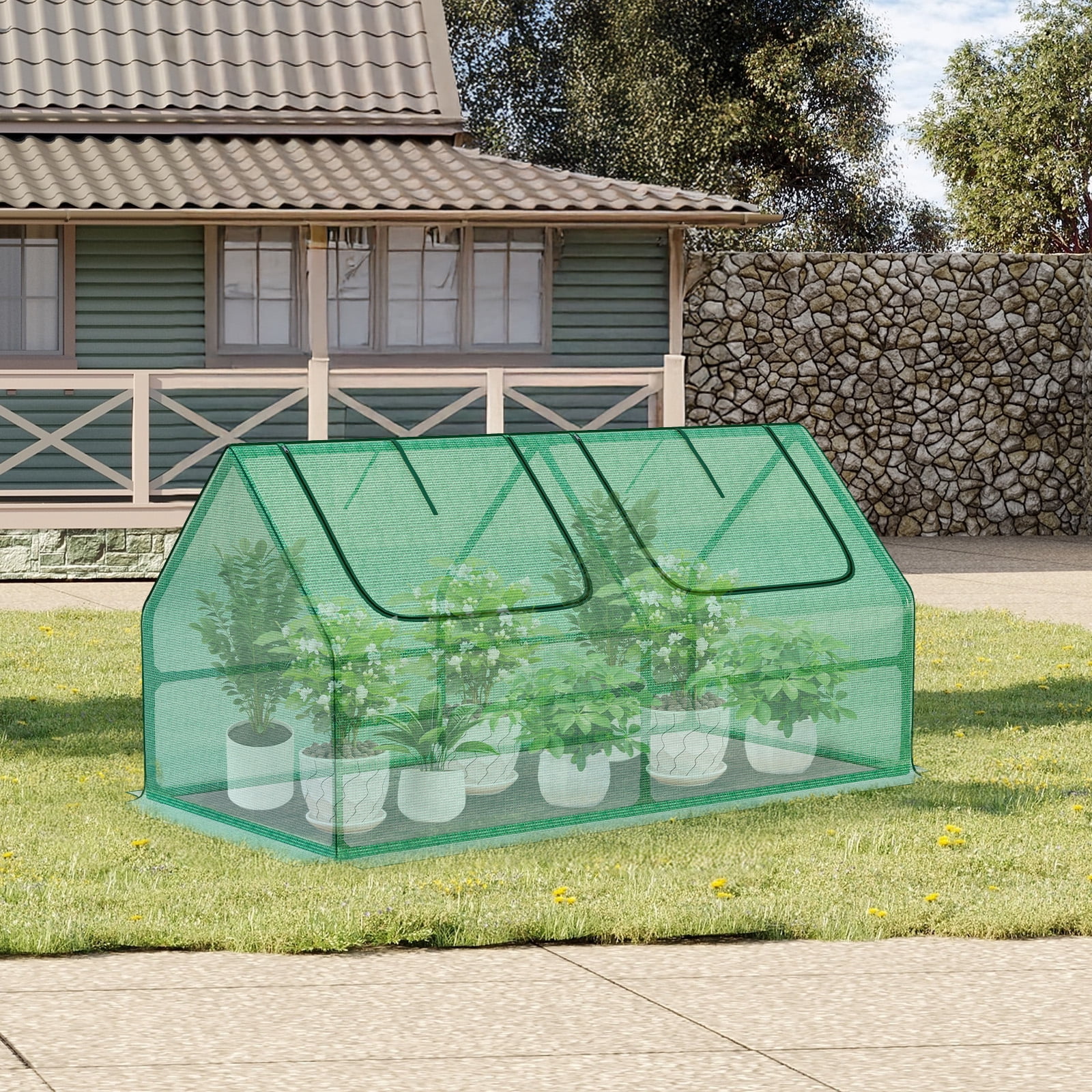 Aoodor 4 ft. x 2 ft. x 2 ft. Mini Greenhouse with 2 Zipper Doors, Water Resistant UV Protected for Flowers, vegetables and herbs - Green