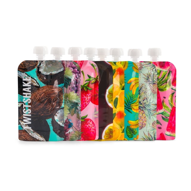 Set 8 Bolsas Exprimibles Twistshake 220 ml Diseños Frutales Reutilizables Libre de BPA