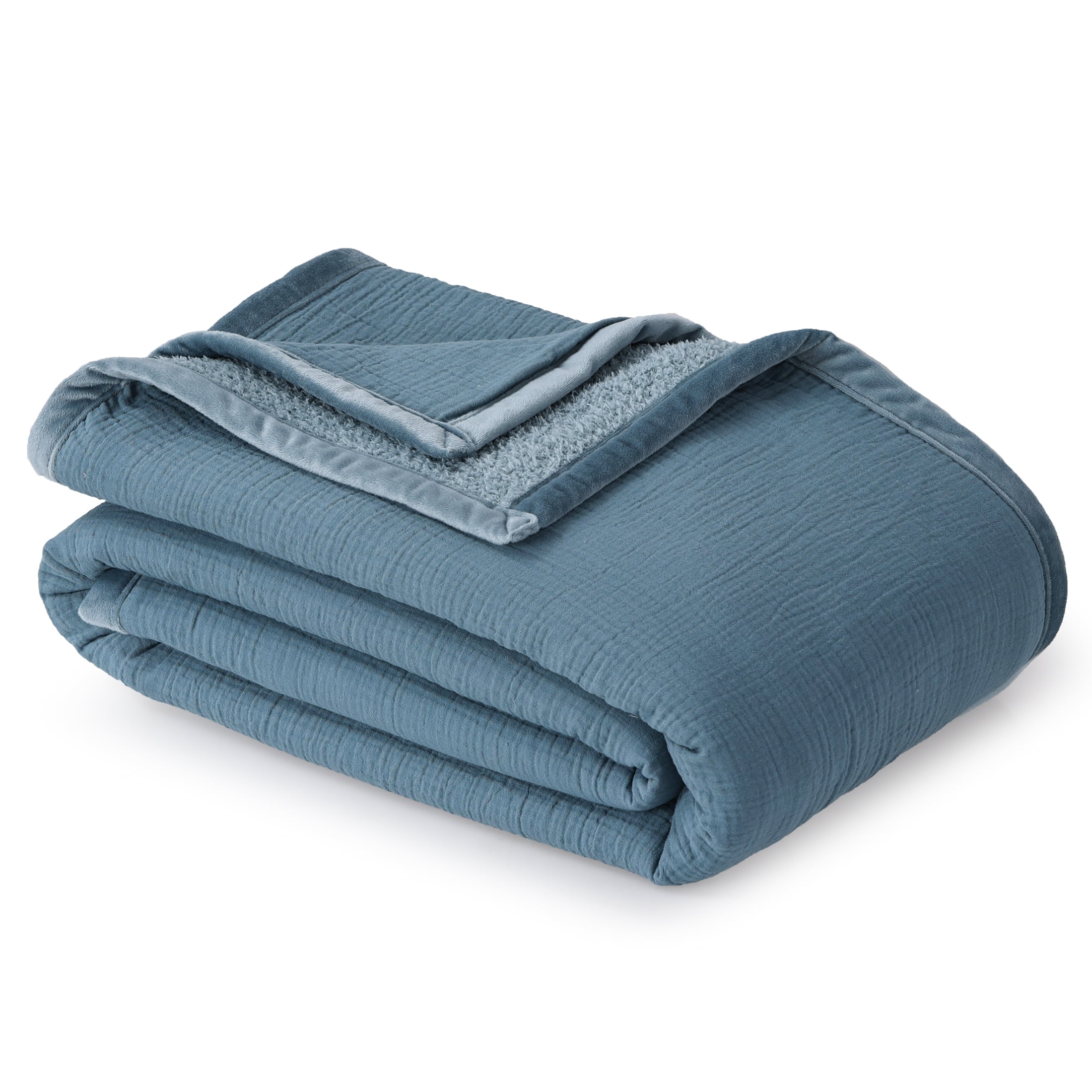 Better Homes & Gardens Gauze Reverse to Cozy Knit Super Soft Throw Blanket, Oversized, Nimbus Blue