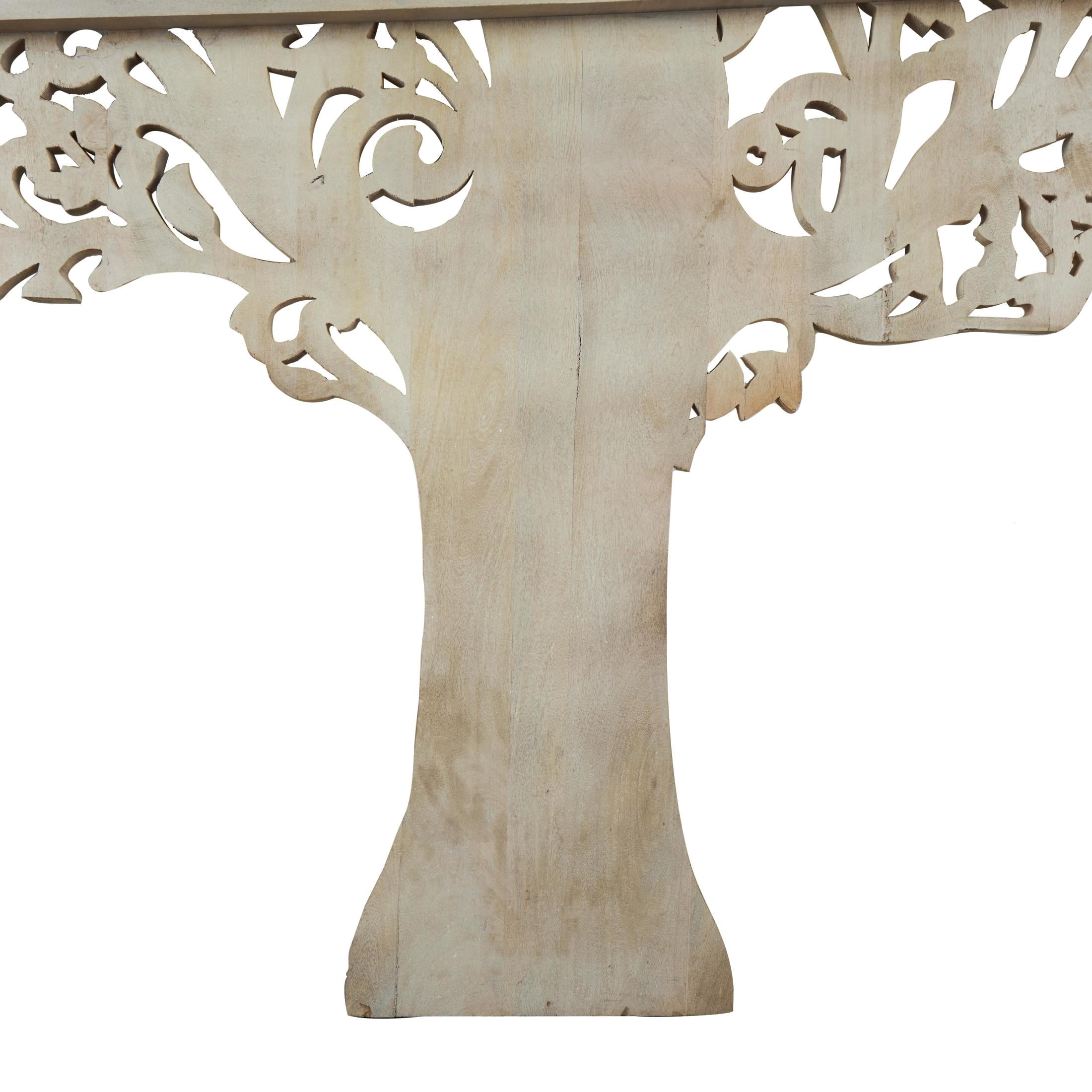 DecMode White Mango Wood Large Carved Tree Wall Decor with Scrollwork