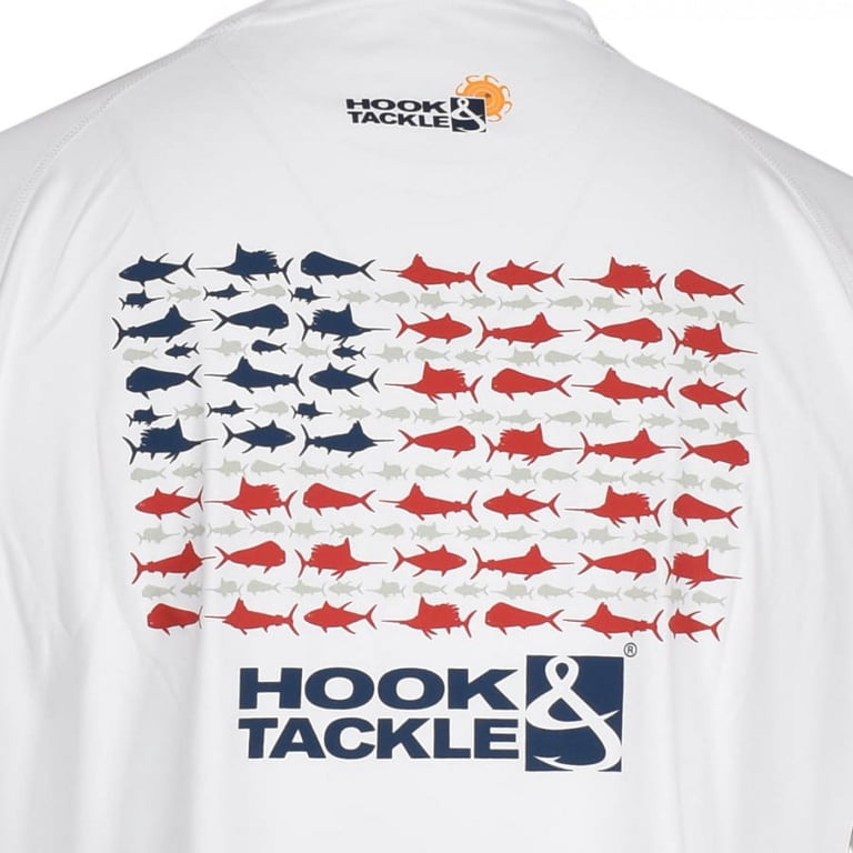 Hook & Tackle Men's American Fish Long Sleeve UV Fishing Shirt - Sun Protection & Quick-Dry