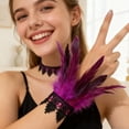 thumbnail image 3 of Feather Wrist Cuffs, Magenta Black Lace Trimmed 2 Pack, Costume Accessory Set for Halloween Masquerade Party Stage Performance Gothic Themed Events Cosplay Prom Decor for Adult Women, 3 of 5