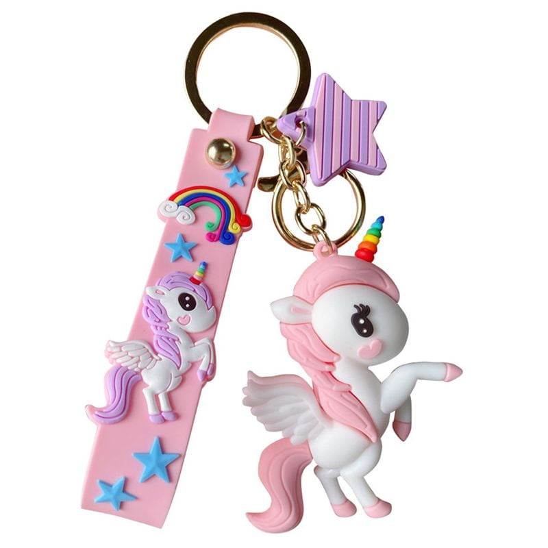 Rainbow Unicorn Cute Cartoon Soft Silicone Keychain Wristband Strap Bag Key Holder Key chains