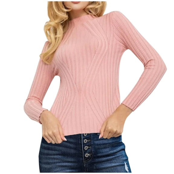 Olyvenn Women's Turtleneck Sweater Long Sleeve Ribbed Knit Fitted Pullover Sweaters Casual Fall Fashion Base Layer Basic Tops Pink XL