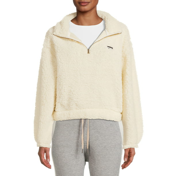 Kendall + Kylie Juniors' Faux Sherpa Quarter-Zip Crop Sweatshirt -  Walmart.com