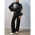 thumbnail image 6 of Women'S 2 Piece Outfits Sweater Lounge Sets Long Sleeve Knit Pullover and Wide Leg Pants Tracksuit Matching Set Black XL, 6 of 9