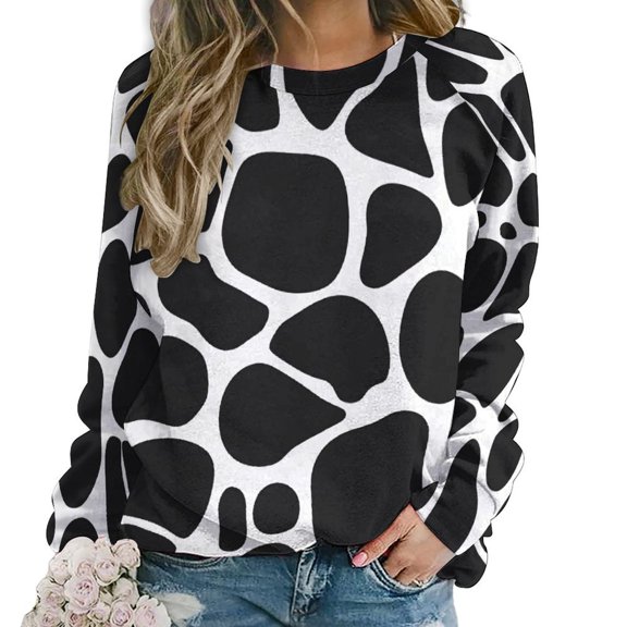 Animal Print Hoodie Round Neck Long Sleeve Cute Casual Hoodie Loose Plus Size Fashion Hoodie
