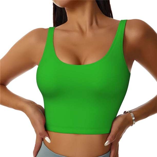 Fotbe Green Sujetador Deportivo Largo sin Aros para Mujer con Almohadillas y Soporte Medio, Transpirable y Absorbente, Camiseta Tipo Chaleco o Tank Top-XX-Large