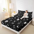 thumbnail image 3 of Homewish Halloween Skull Silhouette Bed Sheets for Kids, Black White Star Moon Full Size Sheets, 4 Pieces, 1 Flat Sheet, 1 Fitted Sheet and 2 Pillowcases, 3 of 5