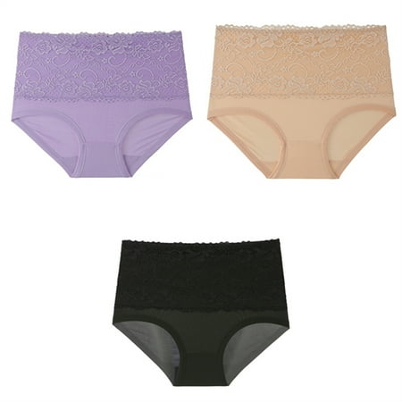

3 Pack Women Lace Panties Underwear High Waist Seamless Breathable Briefs Underwear Full Coverage Briefs Plus Size