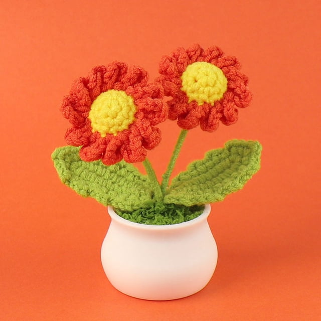 Girasol de lana de punto en maceta con flores artificiales para estudio, decoración de escritorio, temporada de graduación, regalo del día del maestro