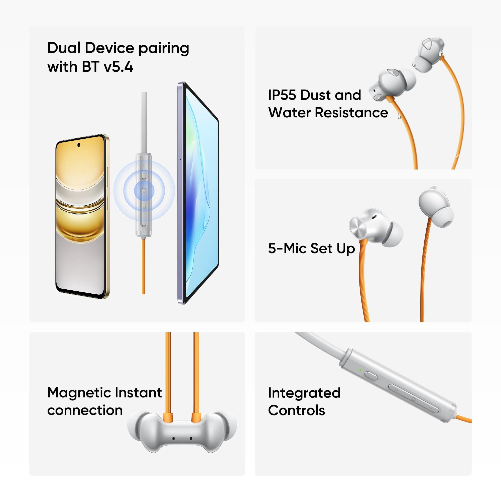 realme Buds Wireless 5 ANC in Ear Bluetooth Headphones, 50dB ANC, 13.6mm Dynamic Bass Driver, 360 Spatial Audio, 45ms Low Latency, Upto 38hrs Playback, IP55 Rating, Dual Device Connection - Silver