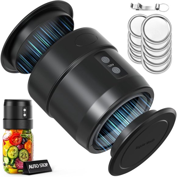 EASYERA Mason Jar Vacuum Sealer Kit, Upgraded Dual-Head Auto-Stop Mason Sealer, Fits Wide & Regular Mouth Jars | Quiet, Portable & Rechargeable for Food Storage, Fermentation, Canning Easy & Save Time