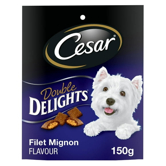 CESAR Gâteries pour Chiens DOUBLE DELIGHTS, pour Chiens Adultes de Petite Race, Saveur Filet Mignon, Sans Arômes Artificiels, Sans Colorants Artificiels, Moins de 3 Calories Chacune, Pochette de 150 g
