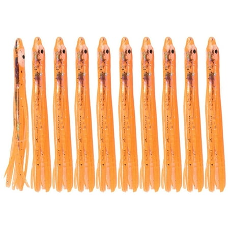 Splihome 10 Pcs Soft Luminous Squid Skirts Lure Plastic Tuna Trolling Skirted Squid Jigging Sea Fishing Glow Trolling Lure Fishing Tools