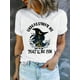 thumbnail image 1 of Camiseta gráfica de Halloween con temática de brujas para mujer. Cuello redondo informal, manga corta, mezcla de poliéster, lavable a máquina. Ideal para primavera/verano. Ideal para adultos, hombres, 1 of 5
