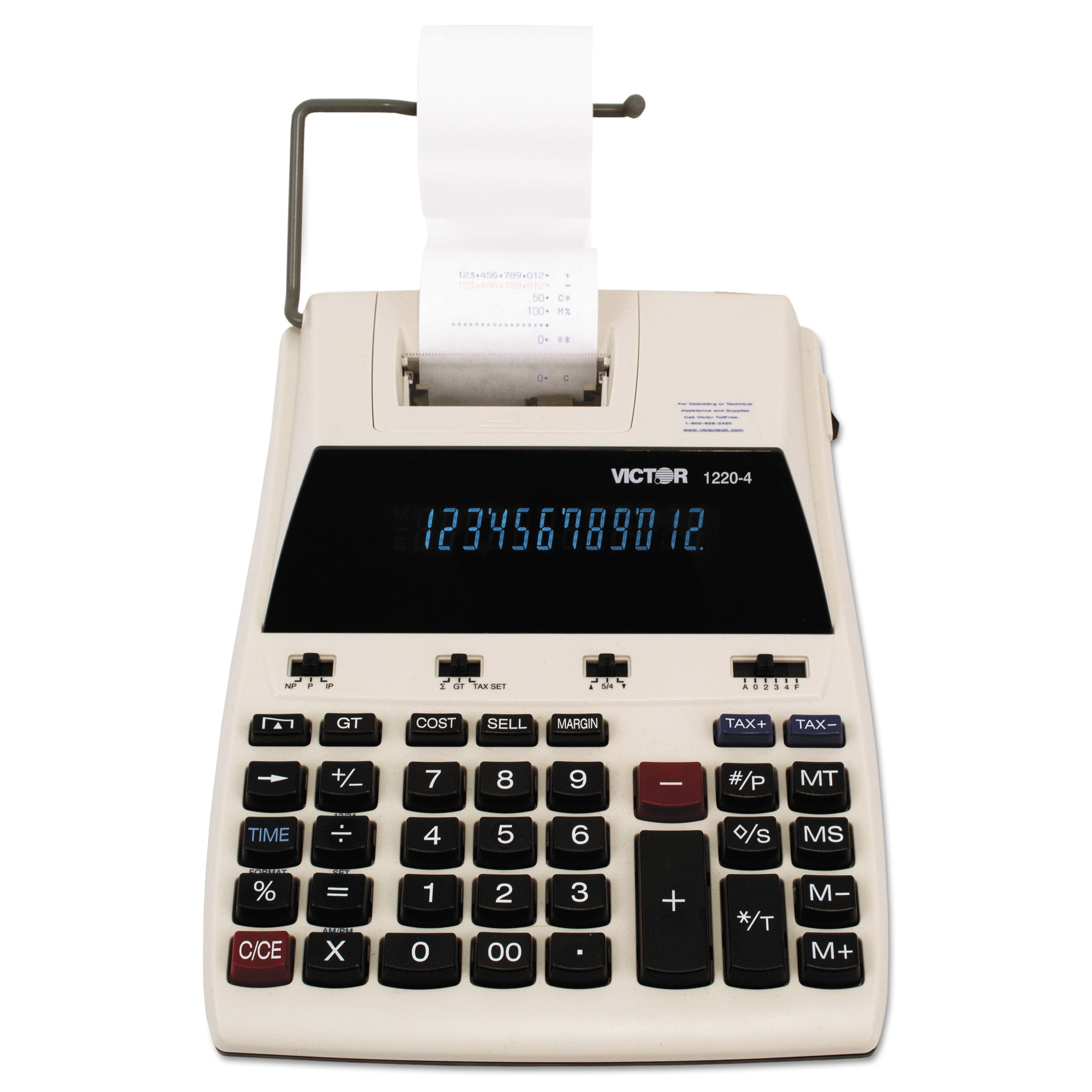 Victor 12204 TwoColor Tax Key Printing Calculator, Black/Red Print, 3 Lines/Sec