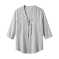 thumbnail image 3 of Men's Long Sleeve Cotton Linen Shirts Lace Up Solid Color Mid Sleeve Fashion Casual Shirts Casual Summer Beach T Shirts, 3 of 5