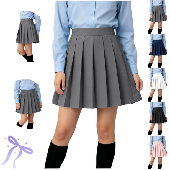 LEKWK Uniform Skirts for Girls High Waist Pleated Skorts A Line Mini Tennis Gray Skirt with Built in Shorts School Clothes Size 4-5